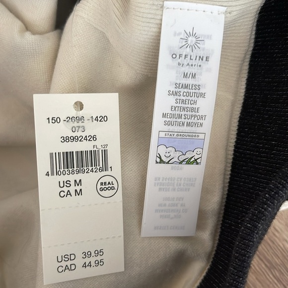 Offline By Aerie NWT Seamless High Neck Sports Bra Black Ivory Striped Size M - Picture 7 of 11